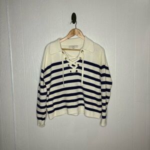 Loft Striped Collared Lace Up Sweater size small